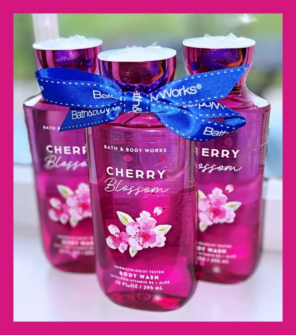 Bath & Body Works Cherry Blossom 10oz Shower Gel Body Wash with Aloe B5 x3